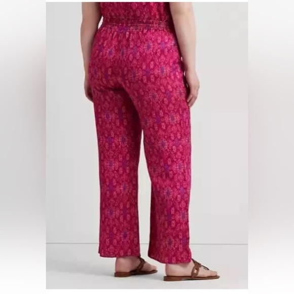 Lauren Ralph Lauren Womens Pink Geometric Satin Shantung Wide-Leg Pant Size 2X - Picture 3 of 13